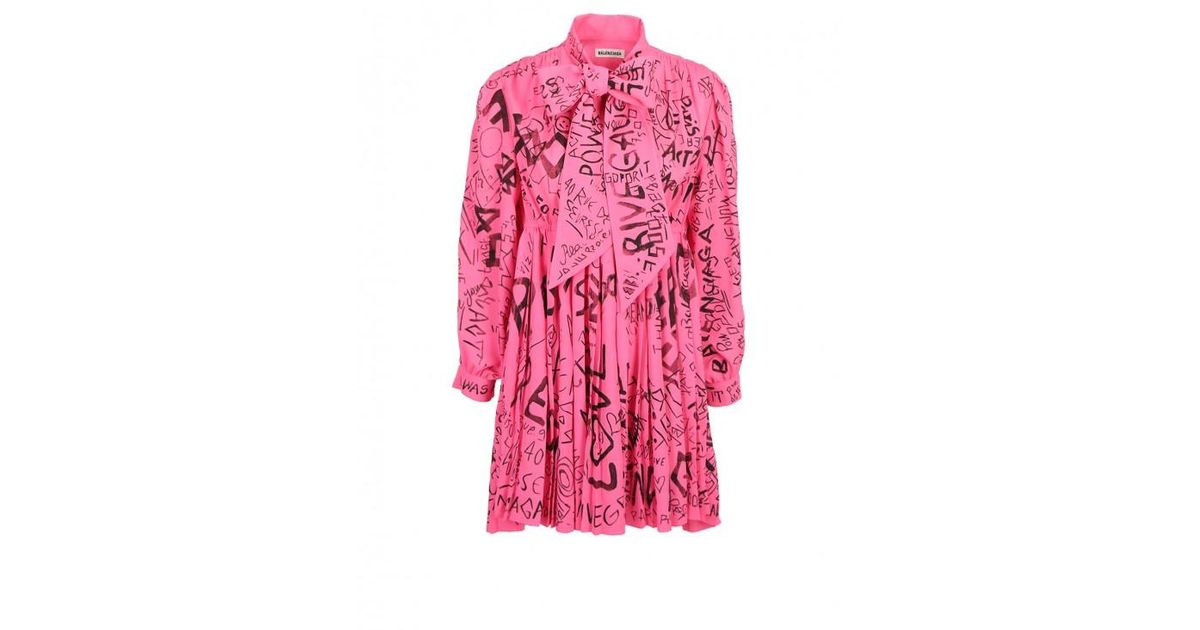 Balenciaga Synthetic Pleated Baby Doll Dress in Acid Fuchsia (Pink) | Lyst