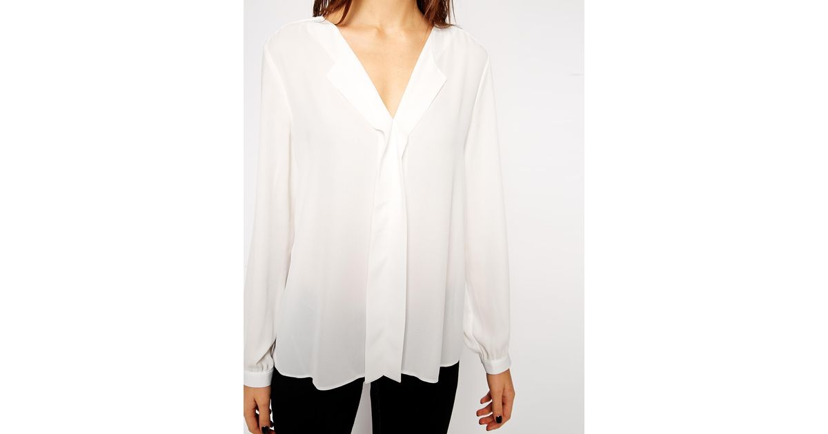 deep v neck white blouse
