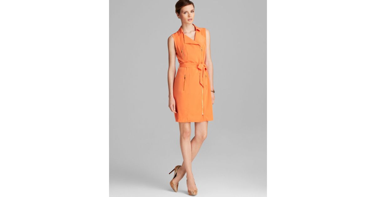 Calvin Klein Moto Zip Dress in Orange Lyst