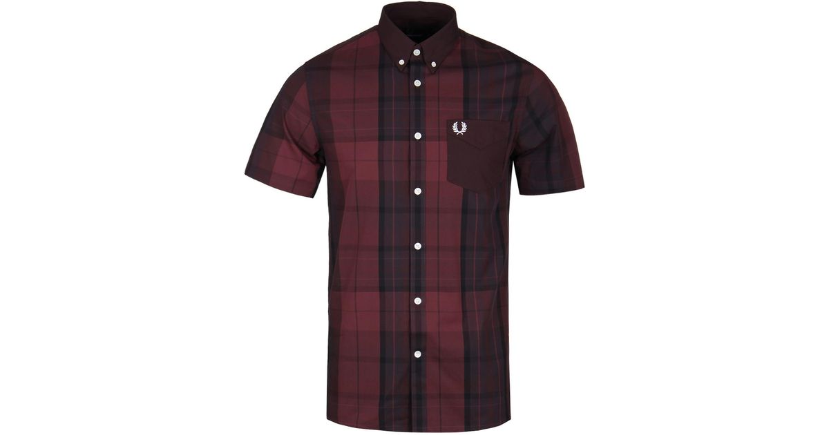 Fred Perry Cotton Mahogany Red Tonal Tartan Short Sleeve Button-down Shirt  for Men - Lyst