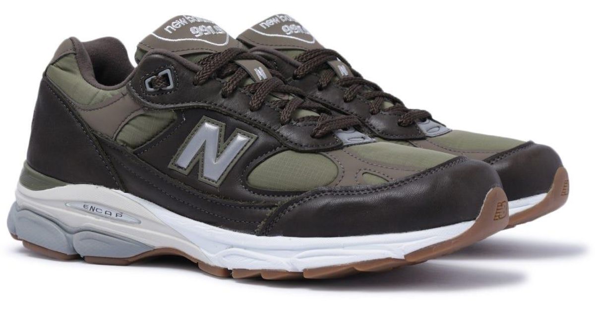 New Balance 991.9 Made In England Olive Green & Brown Leather Trainers for  Men - Lyst