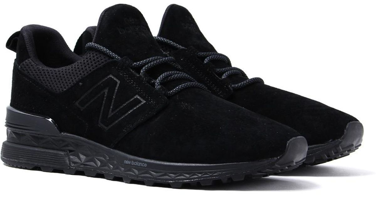 new balance black & gold 574 suede trainers