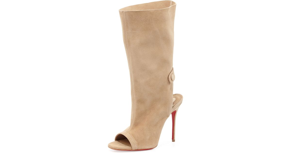 Christian louboutin Suede Midcalf Red Sole Boot Beige in Beige | Lyst