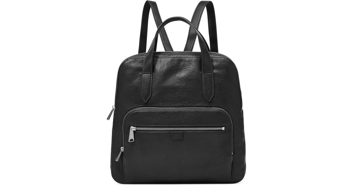 fossil black leather backpack