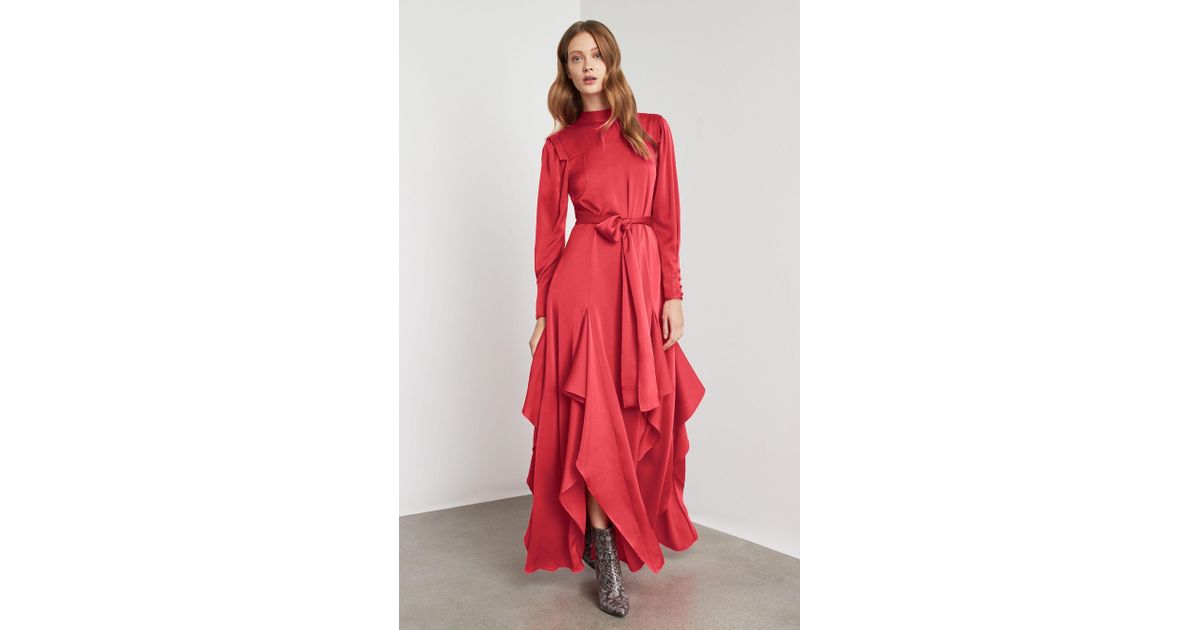 bcbg draped ruffle maxi dress