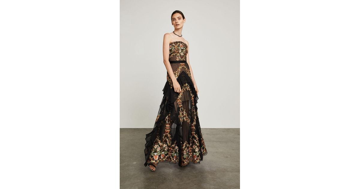 bcbg embroidered gown