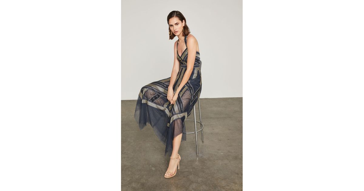 metallic striped handkerchief dress bcbg