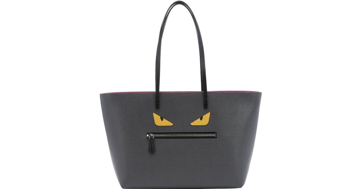 Lyst Fendi Grey Leather Monster Large Tote Bag In Gray