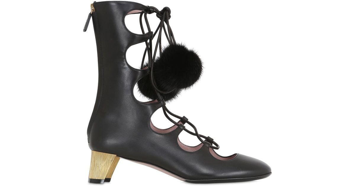 Gucci 45mm Mink Pompom Leather Boots in 