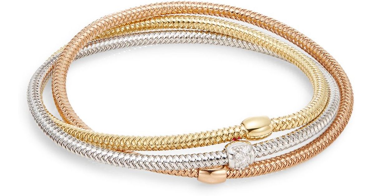 Roberto Coin Primavera Diamond & 18k Tri-gold Mesh Bangle Bracelet in ...