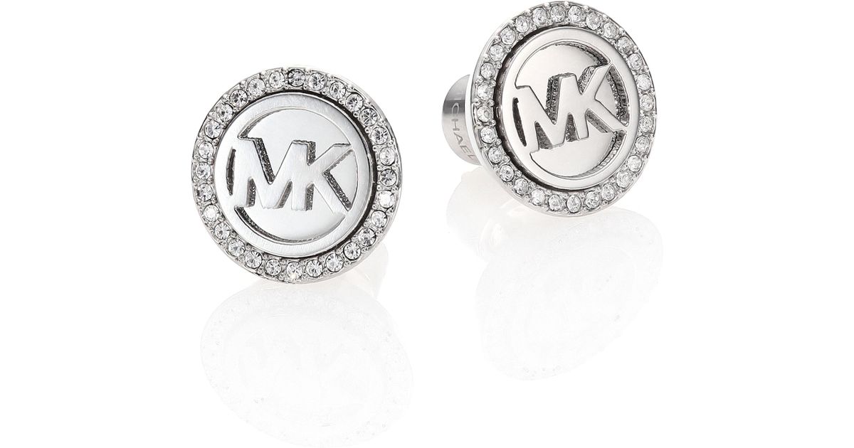 Michael Kors Heritage Monogram Logo Stud Earrings in Silver (Metallic