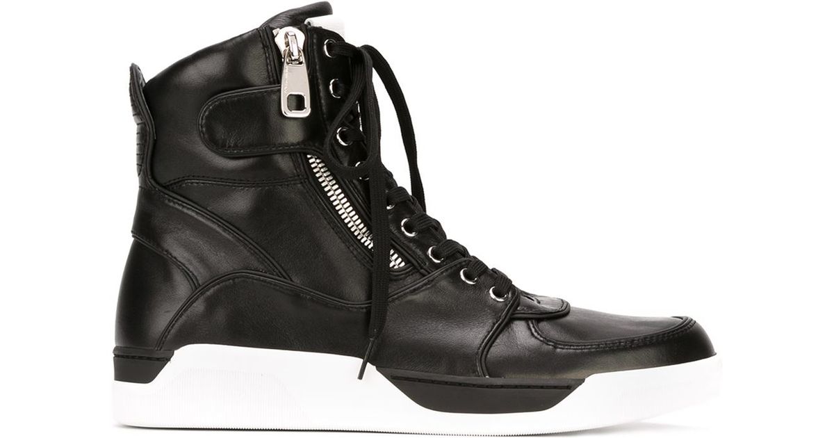Dolce & Gabbana Leather Side Zip Hitop Sneakers in Black for Men Lyst