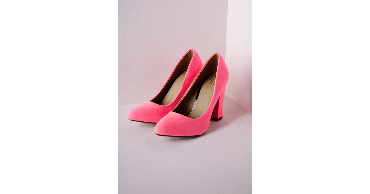 pink block heel court shoes