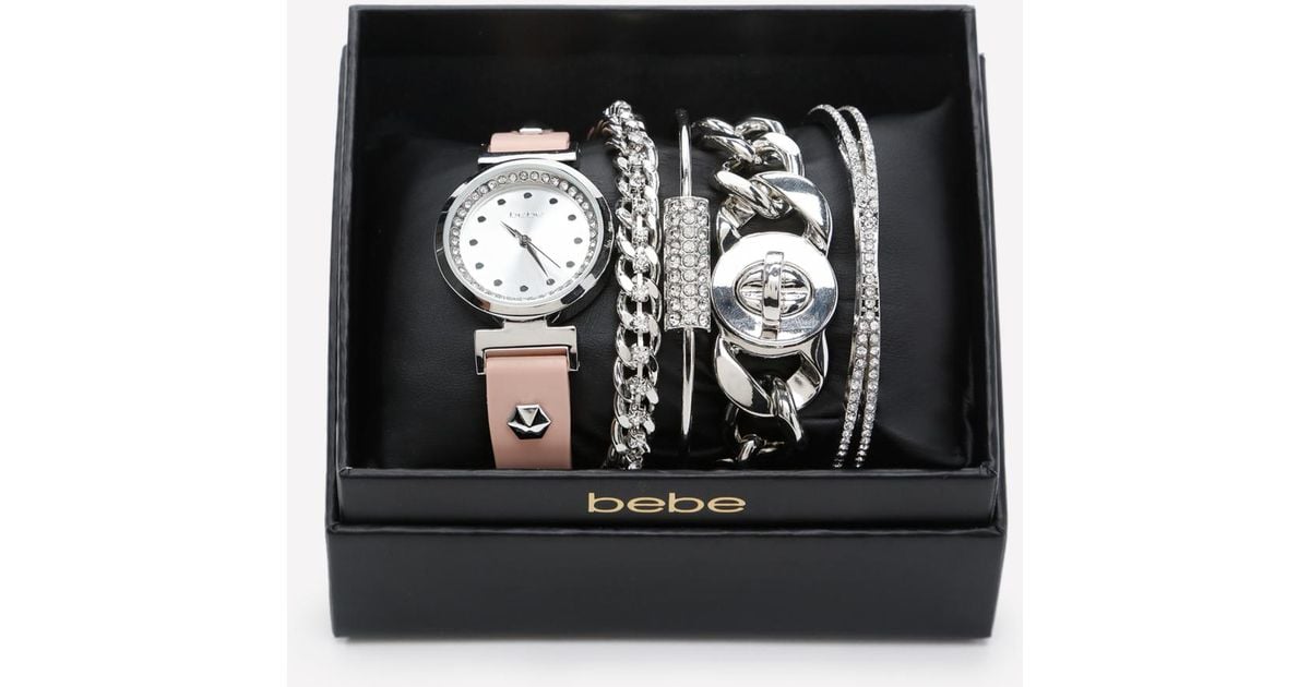 Bebe Watch Bracelet Set In Silver Metallic Lyst