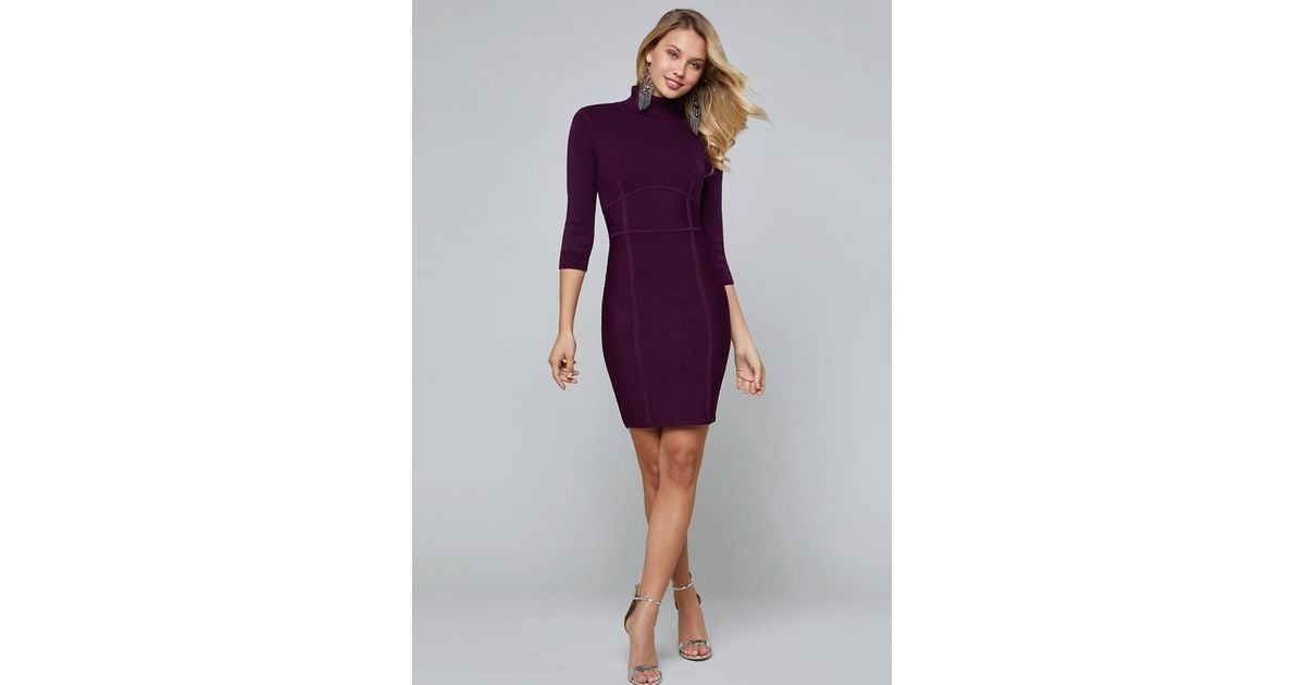 Bebe Turtleneck Sweater Dress in Purple | Lyst