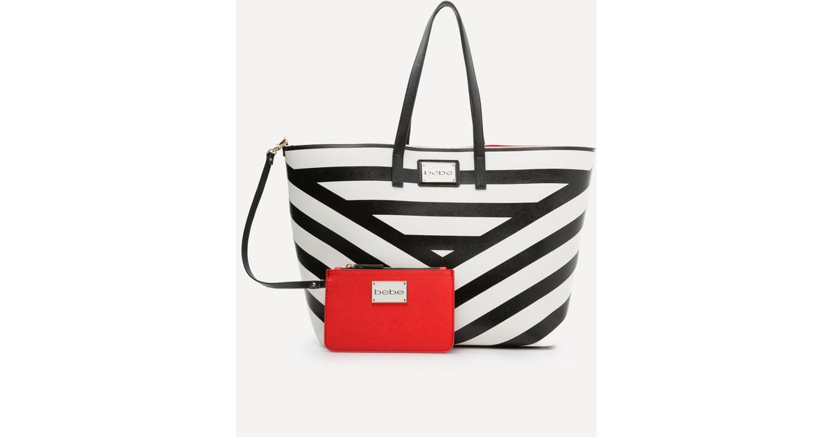 Bebe Kiki Chevron Tote In Black White Black Lyst Bebe Kiki Chevron Tote In Black White Black Lyst