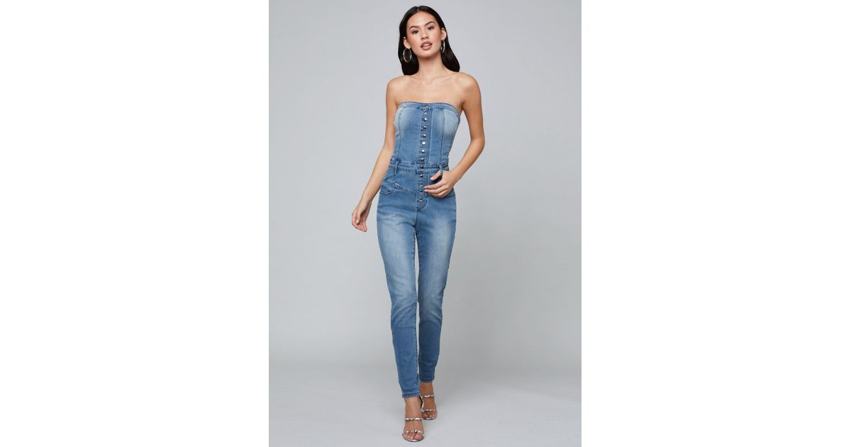 strapless denim jumpsuit