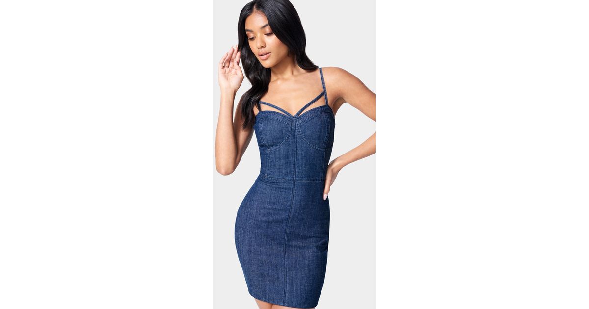 Bebe Spaghetti Strap Bustier Denim 