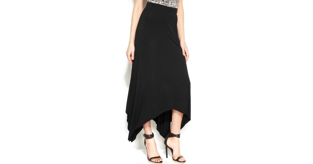 Calvin Klein Knit Handkerchief Hem Maxi Skirt in Black | Lyst