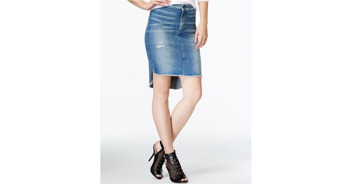 high low denim skirt