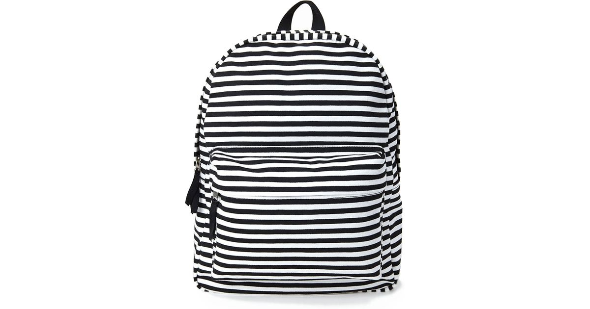 black and white striped backpacks