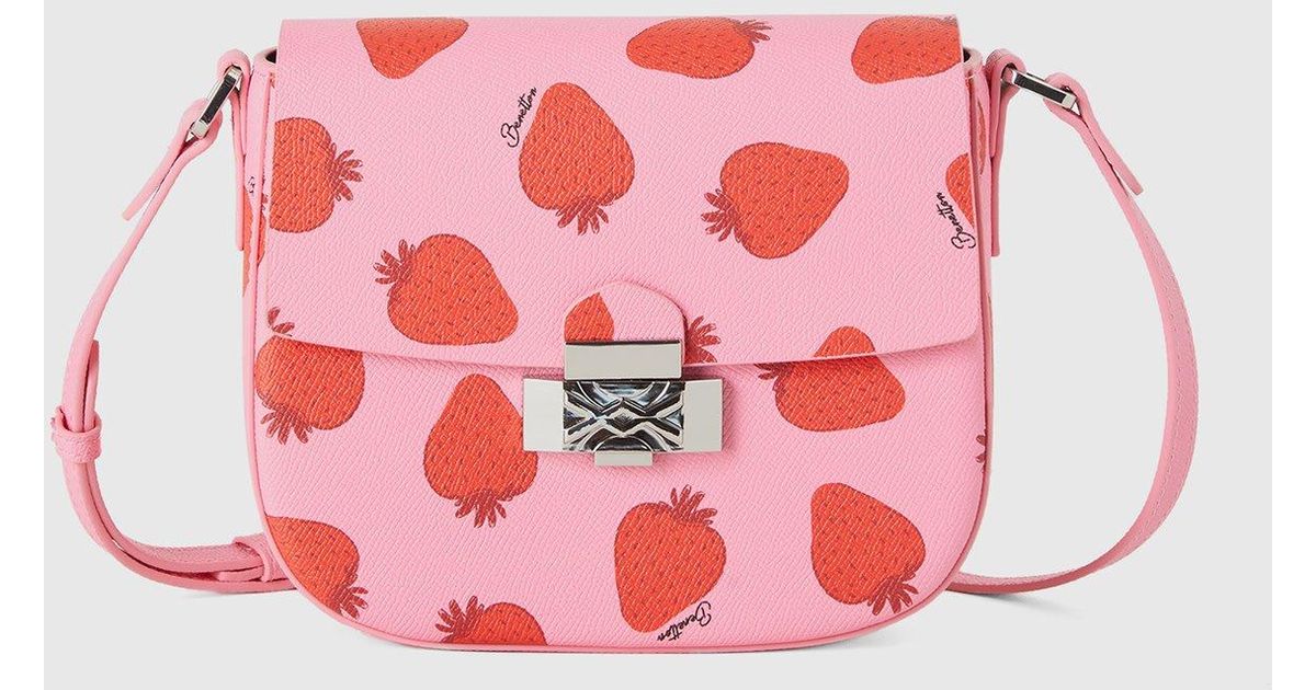 Benetton, Bolso Rosa Con Estampado De Fresas, Rosa Pastel, Mujer