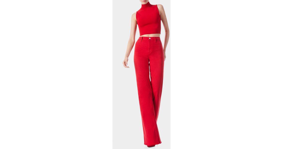 Alice + Olivia Darina Mock-neck Fitted Crop Tank in Red | Lyst