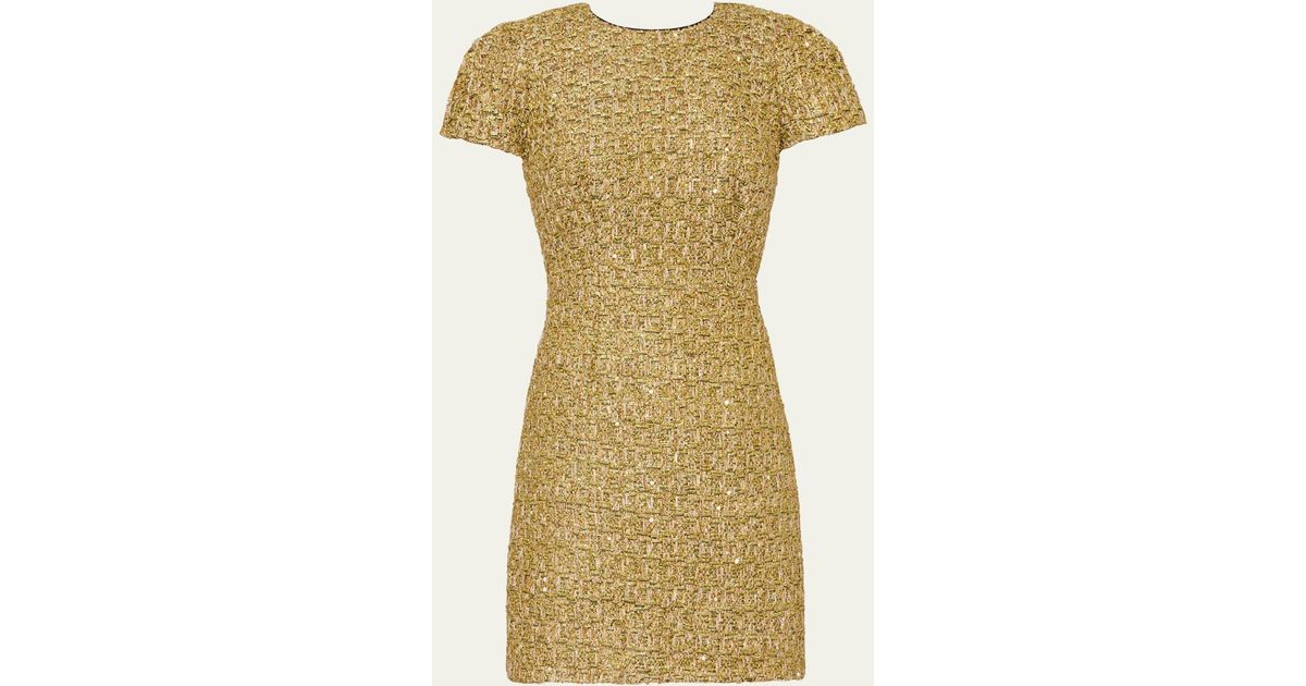 MILLY Rowen A line Sequin Metallic Tweed Mini Dress in Yellow Lyst