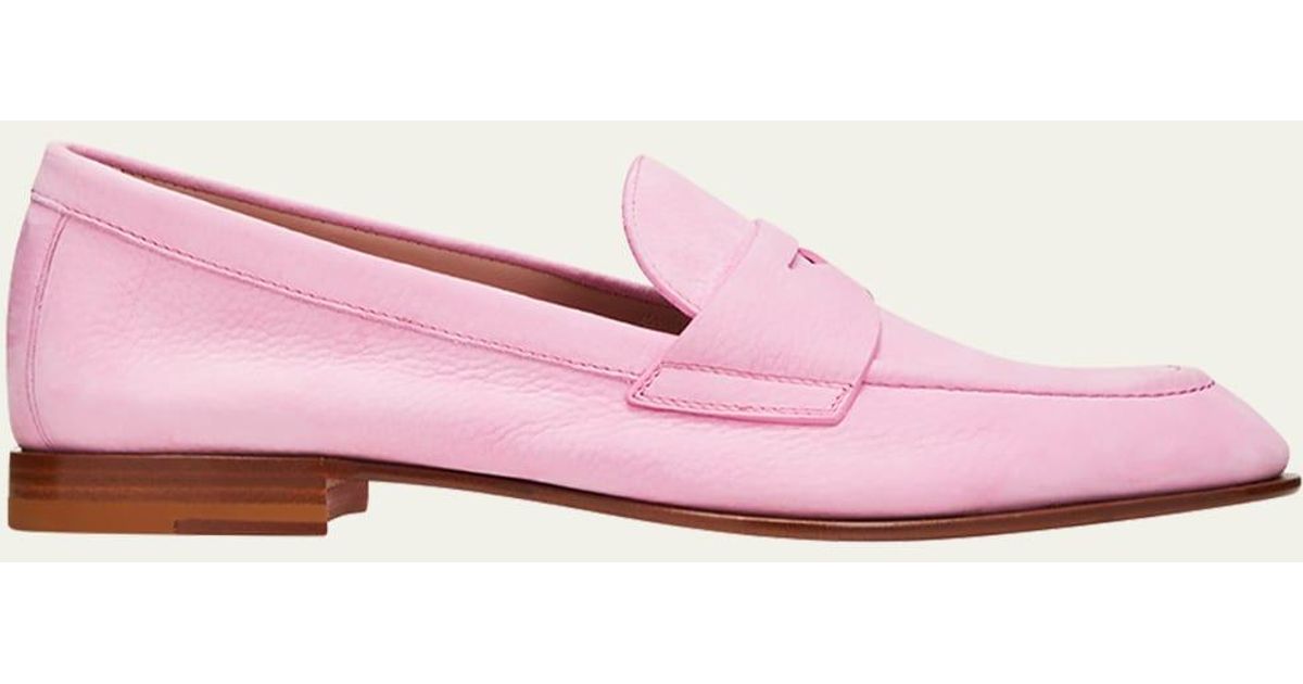Santoni Famed Suede Penny Loafers in Pink Lyst