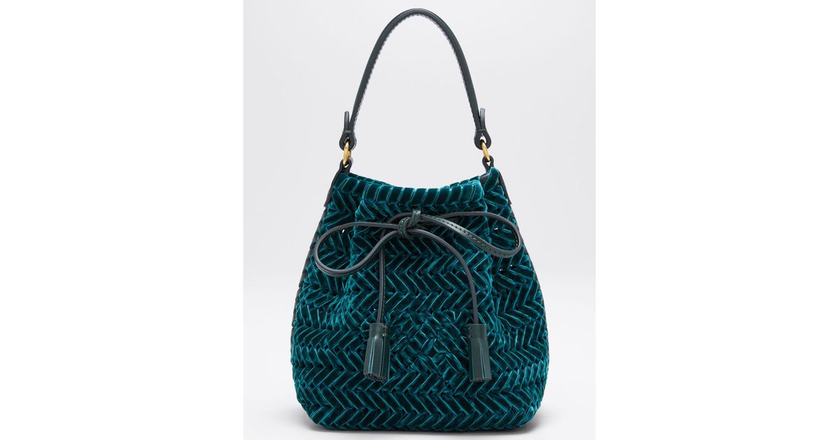 Anya Hindmarch The Neeson Tiny Velvet Ribbon Drawstring Bucket Bag in