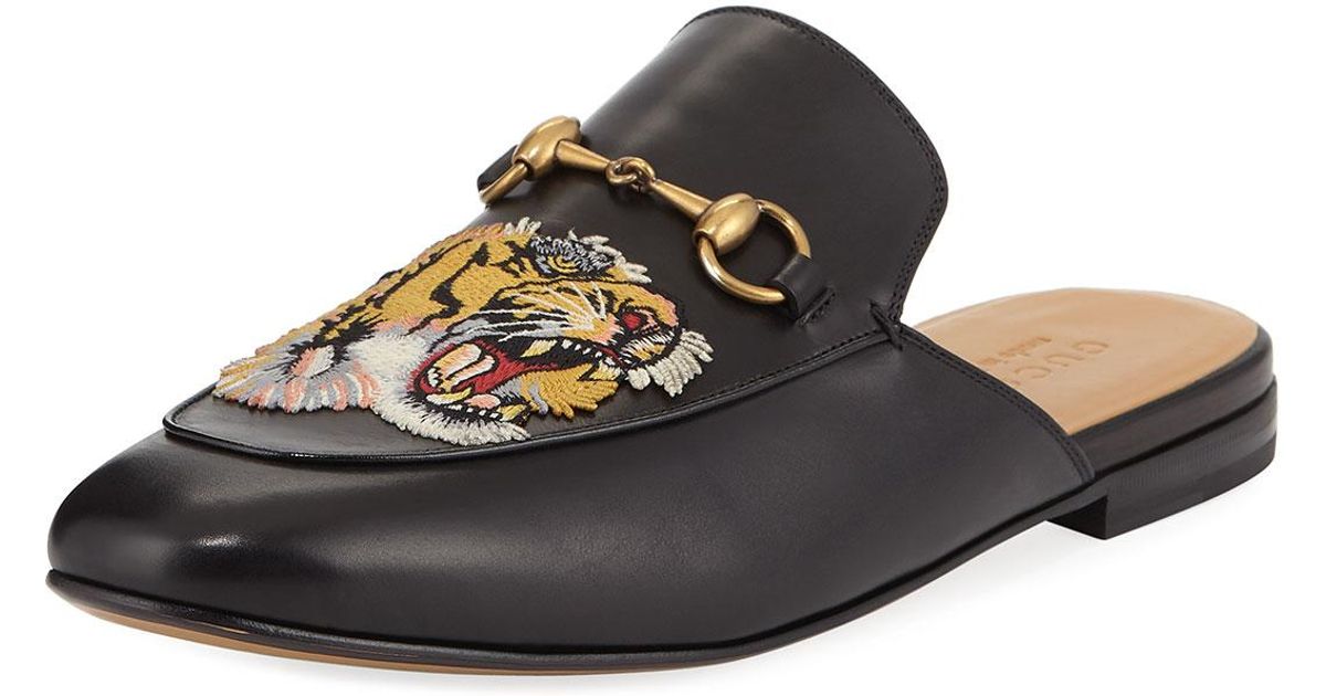 Gucci Kings Tiger Leather Mule in Black 