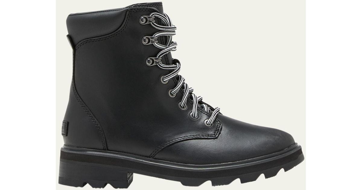 Sorel Lennox Leather Laceup Boots in Black Lyst