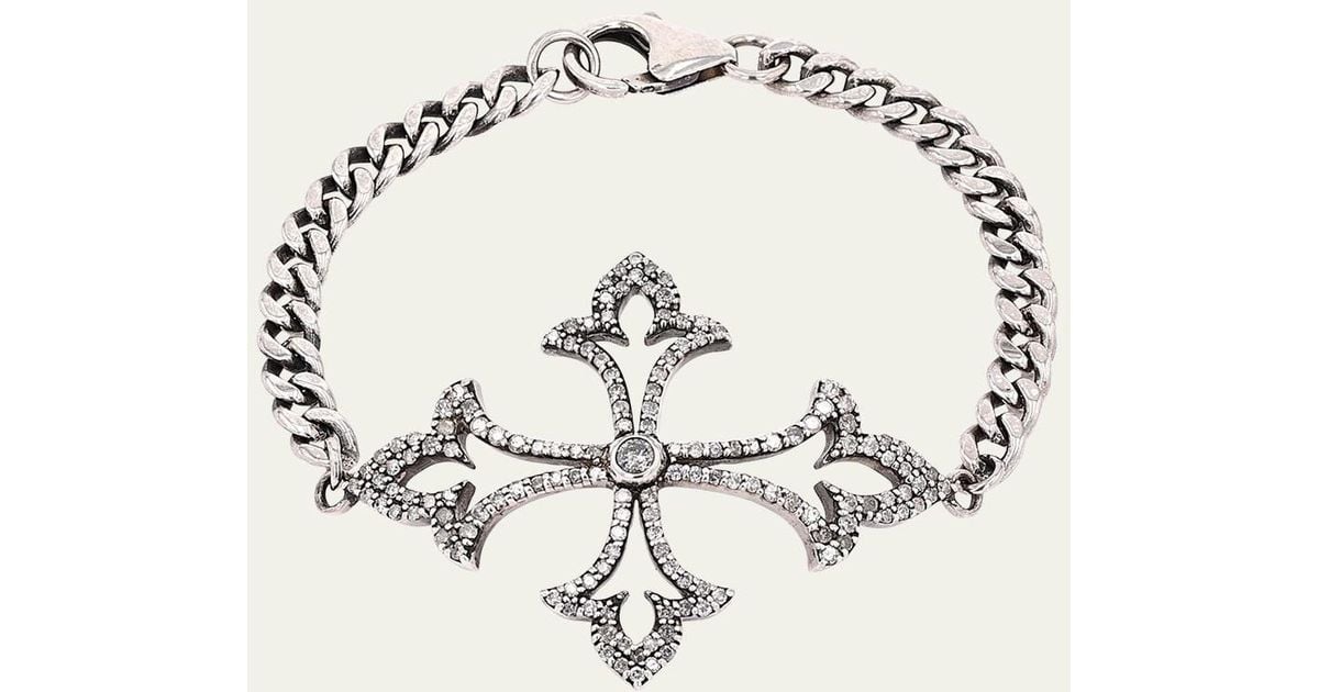 Sheryl Lowe Diamond Cross Bracelet With Bezel Set Center in Natural Lyst