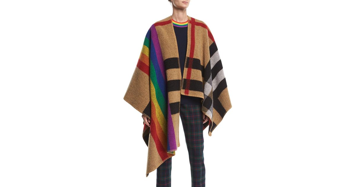 burberry mega rainbow check cape