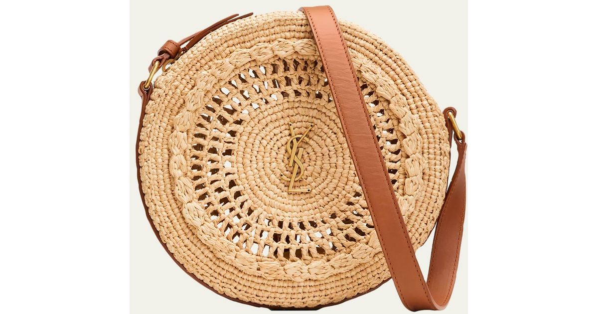 Saint Laurent Ysl Round Raffia Crossbody Bag in White Lyst