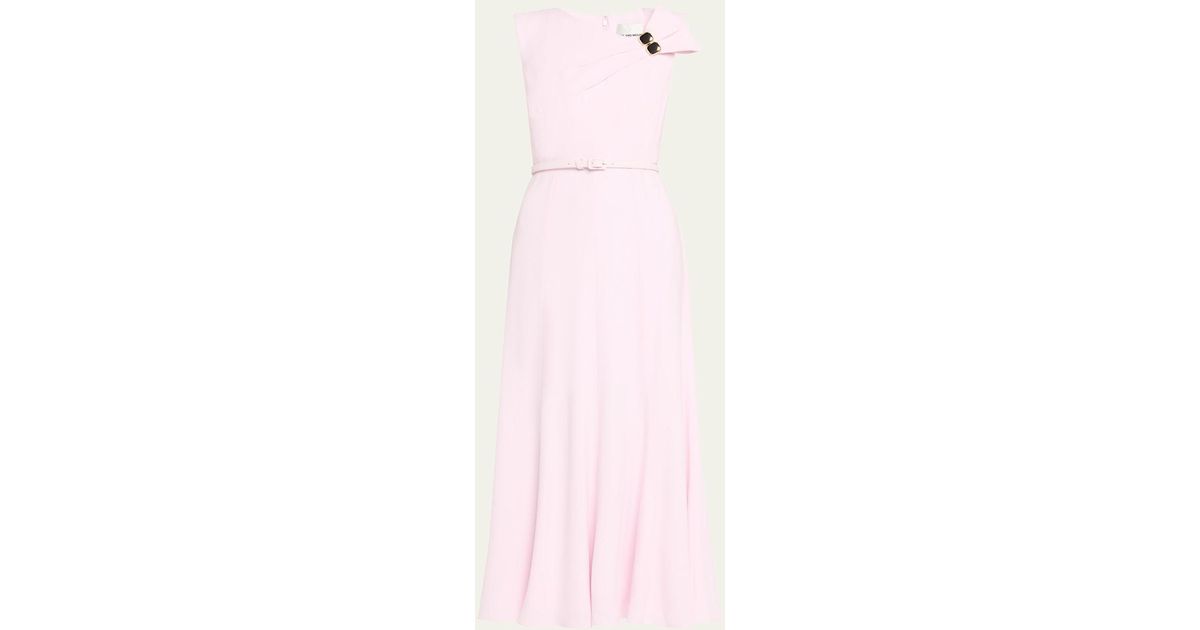 Roland Mouret Bow Embellished Satin Crepe Belted Maxi Dress in Pink | Lyst