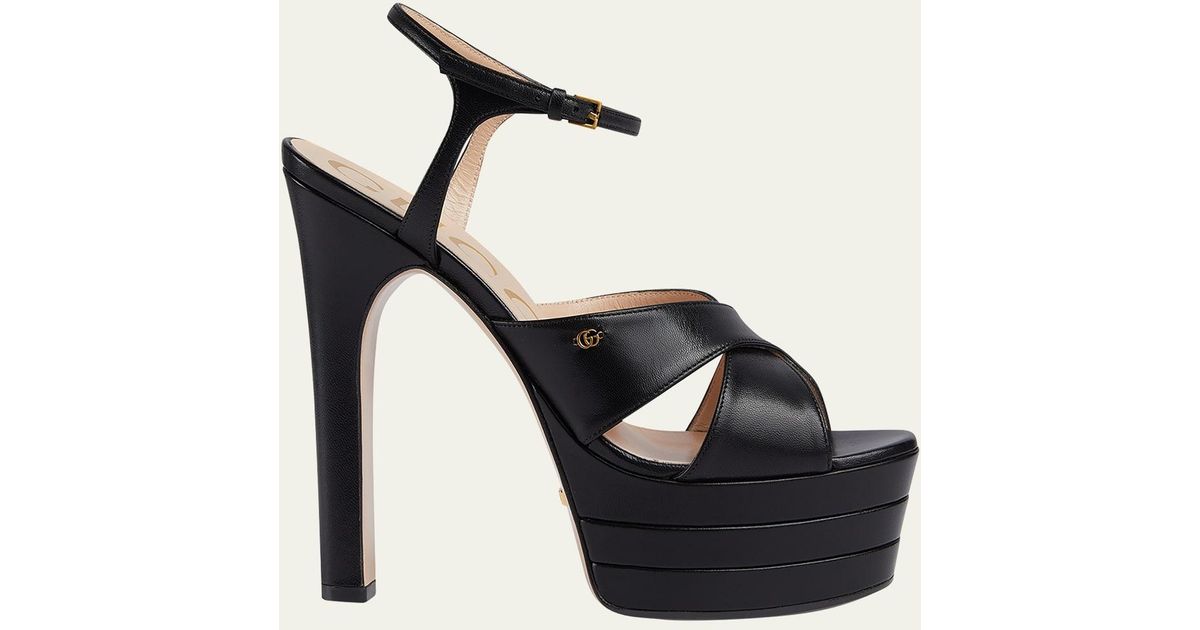 Gucci Calfskin Crisscross Stiletto Platform Sandals in Black | Lyst