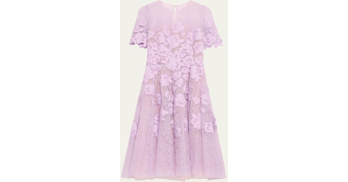 Oscar de la Renta Rose Guipure Long Knit Dress in Navy main image 1