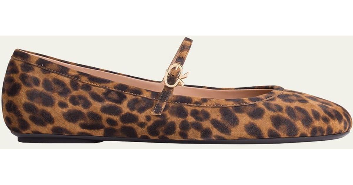 Gianvito Rossi Leopard Mary Jane Ballerina Flats in Natural | Lyst