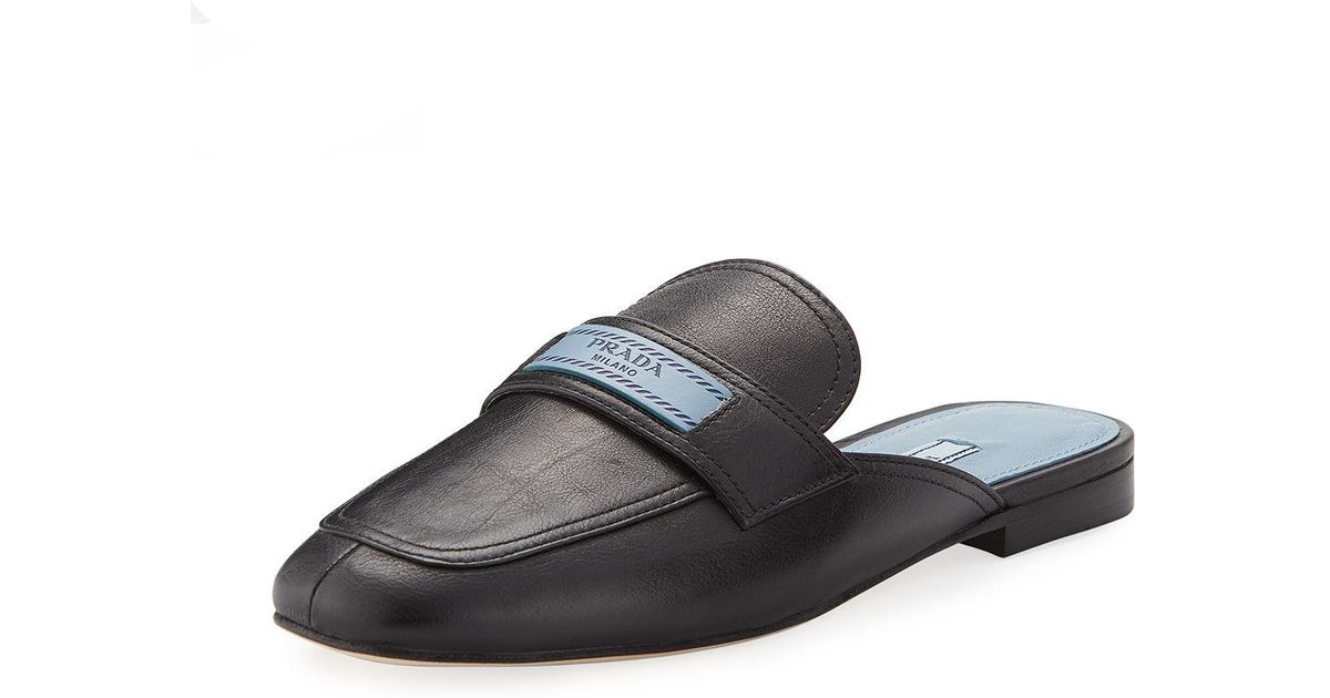 Prada Leather 10mm Mule Loafers With 