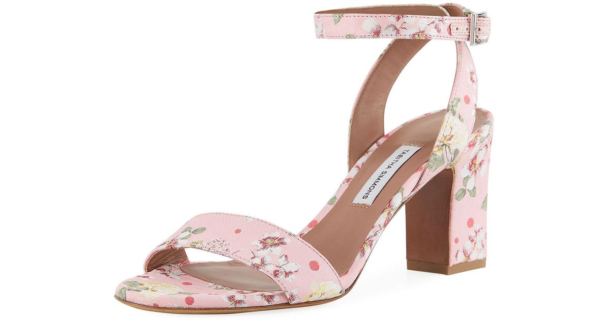 pink floral block heels