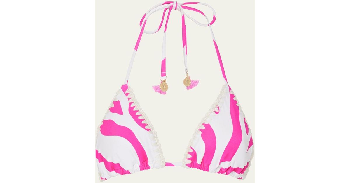 Milly Cabana Zebra Crochet-trim Triangle Bikini Top in Pink | Lyst