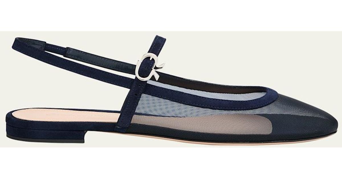 Gianvito Rossi Mesh Mary Jane Ballerina Flats in White | Lyst