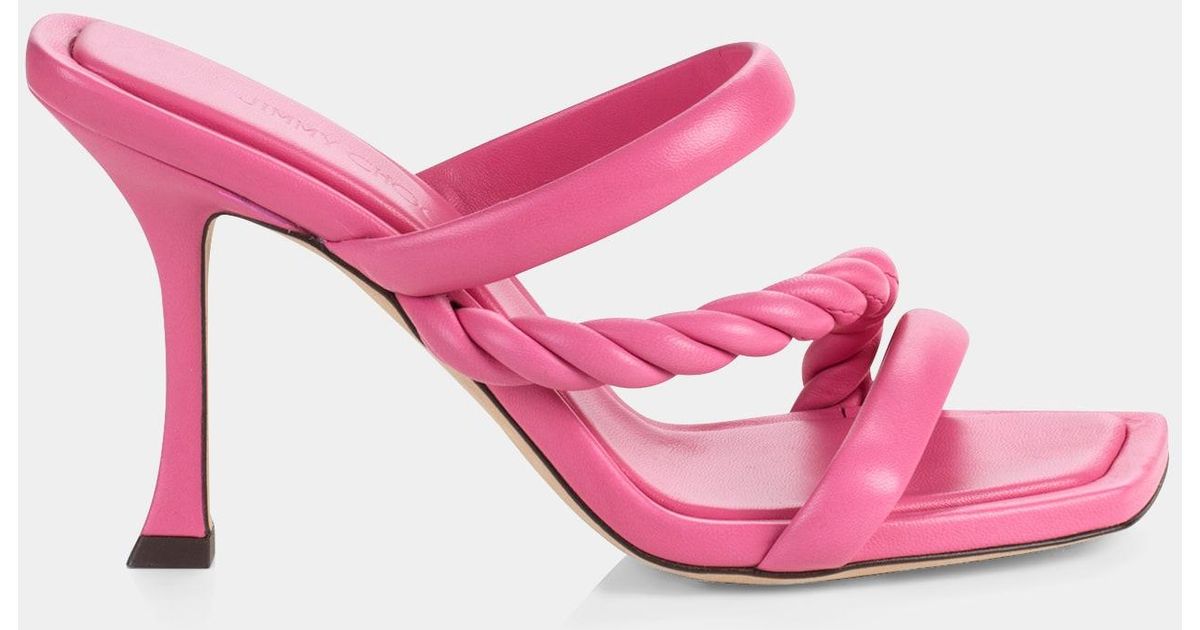 Jimmy Choo Diosa Leather Three Band Sandals in Pink | Lyst