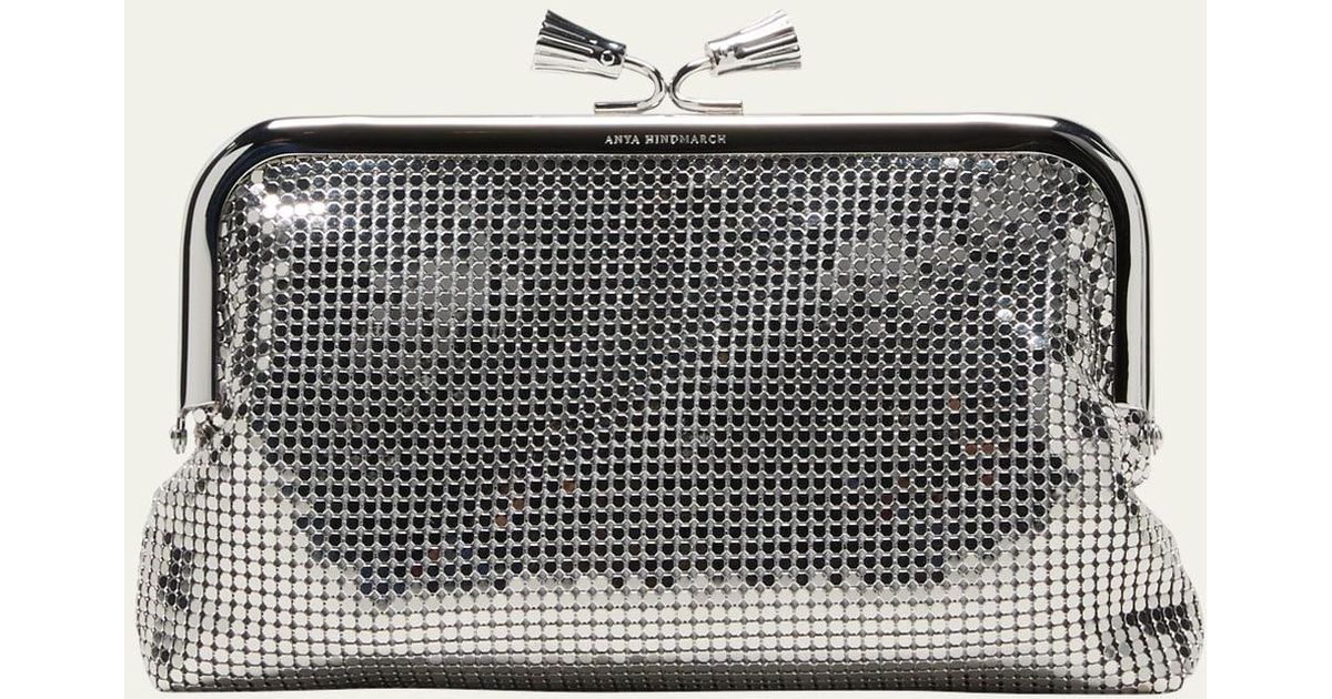 Anya Hindmarch Maud Tassel Metal Mesh Clutch Bag in Gray Lyst