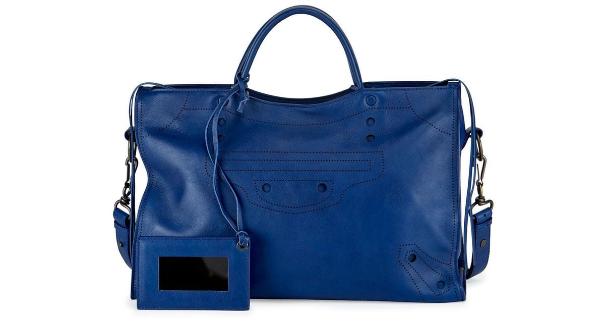 Balenciaga Leather Blackout City Aj Shoulder Bag in Blue - Lyst