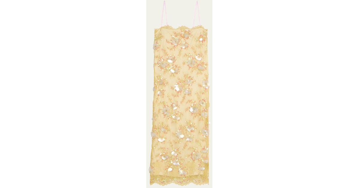 LoveShackFancy Emalia Sequined Lace-Trim Midi Dress in Metallic | Lyst