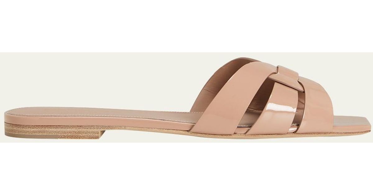 Saint Laurent Nu Pieds Woven Patent Flat Sandals in Natural | Lyst