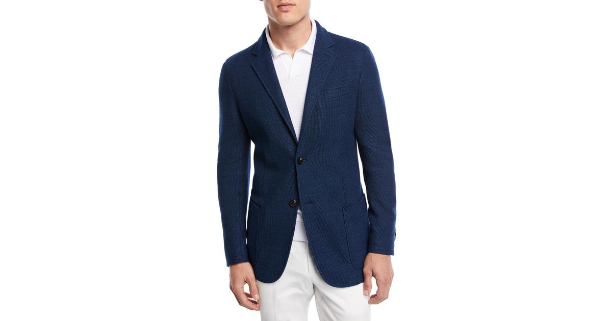 Ermenegildo Zegna Denim Cotton Jersey Two-button Jacket in Navy (Blue ...