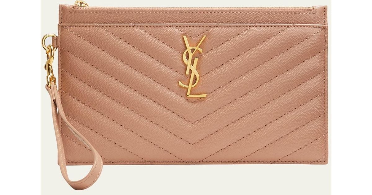 Saint Laurent Large Quilted Ysl Zip Wristlet in Natural Lyst